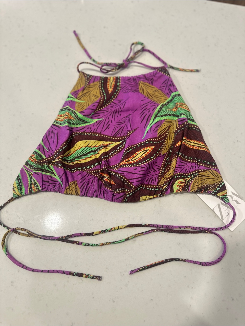 NWT Zara Linen Crop Top Size XS Purple Tropical Floral Print